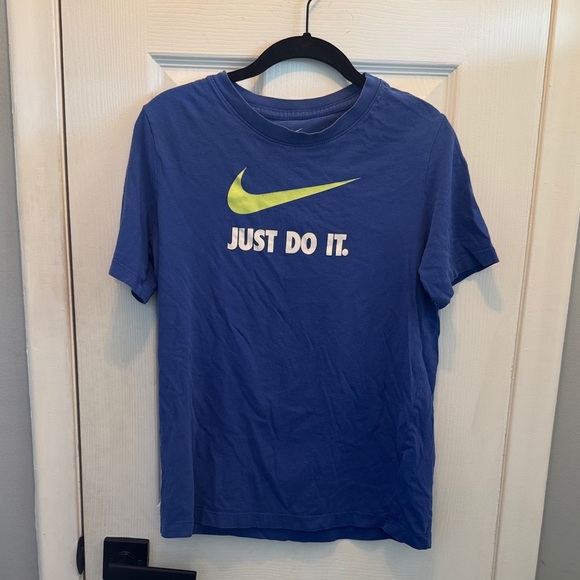 Nike Blue Tee with Yellow Swoosh - Picture 1 of 4